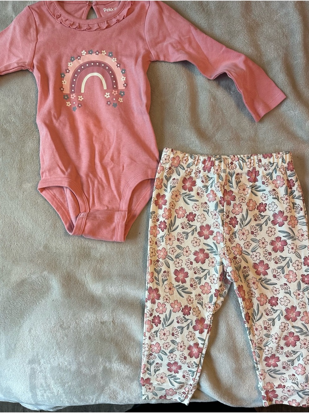 Pekkle Pink Rainbow Floral Baby Two-Piece Set